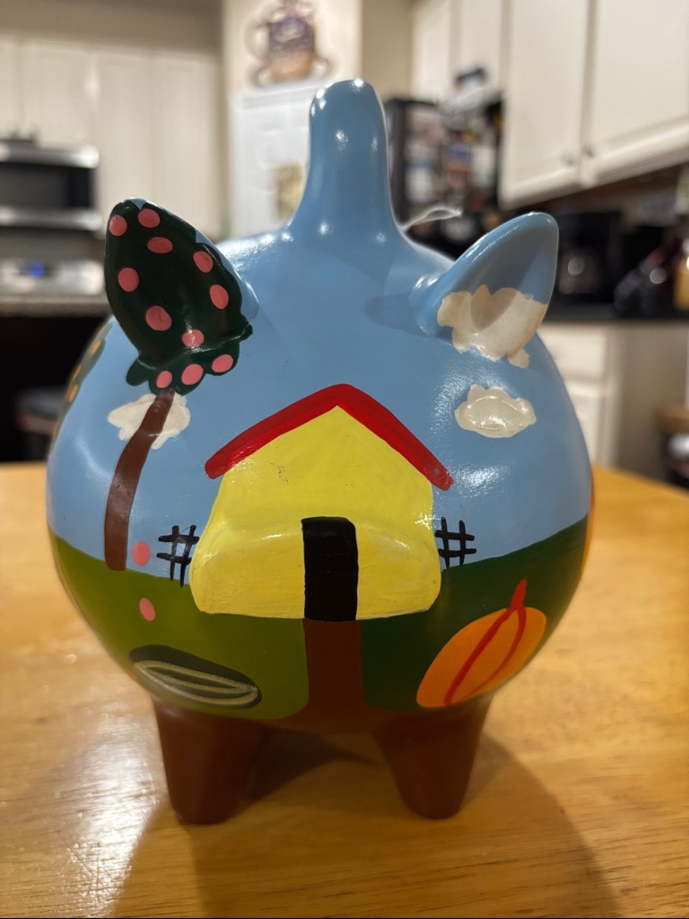 Vintage Talavera Piggy Bank -Houses and Green Field